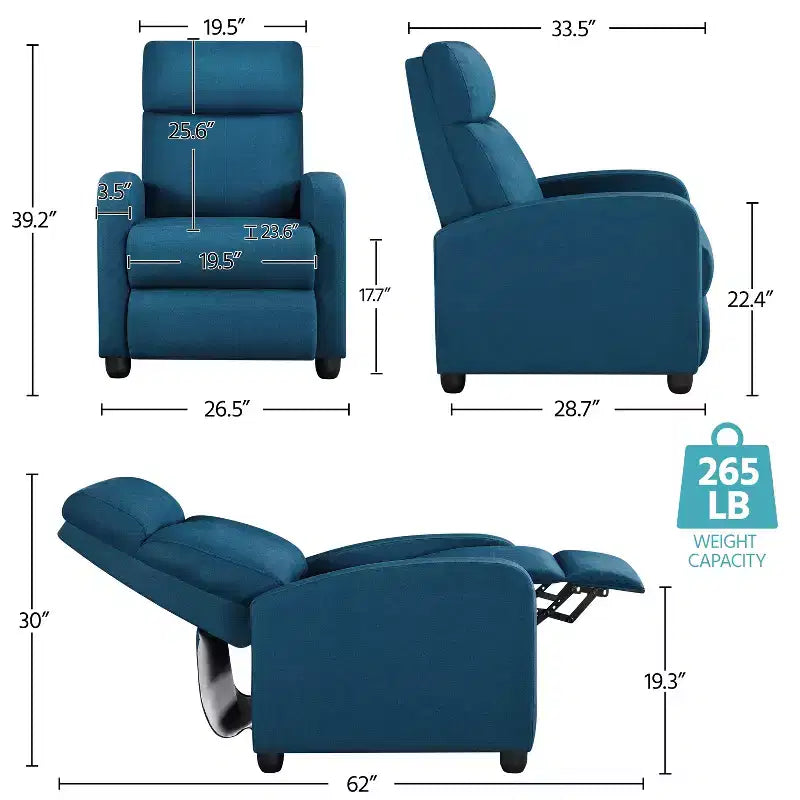 Fauteuil inclinable ajustable en tissu avec ressorts ensachés pour salon