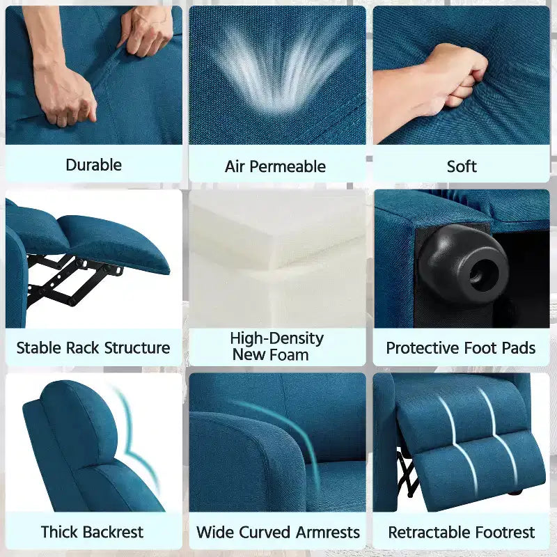 Fauteuil inclinable ajustable en tissu avec ressorts ensachés pour salon