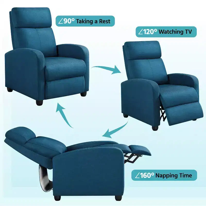 Fauteuil inclinable ajustable en tissu avec ressorts ensachés pour salon