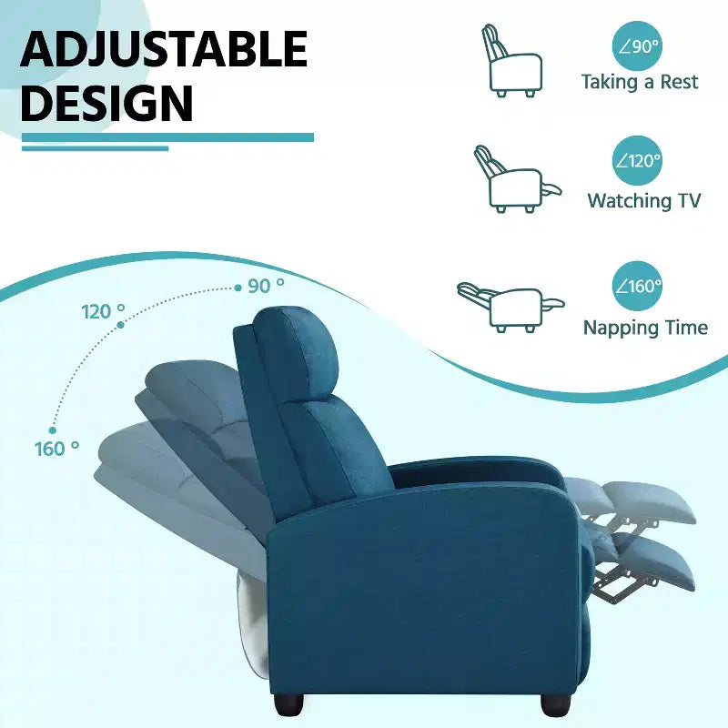 Fauteuil inclinable ajustable en tissu avec ressorts ensachés pour salon