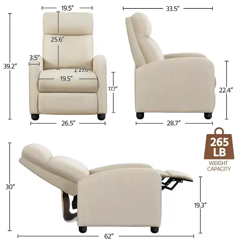 Fauteuil inclinable ajustable en tissu avec ressorts ensachés pour salon