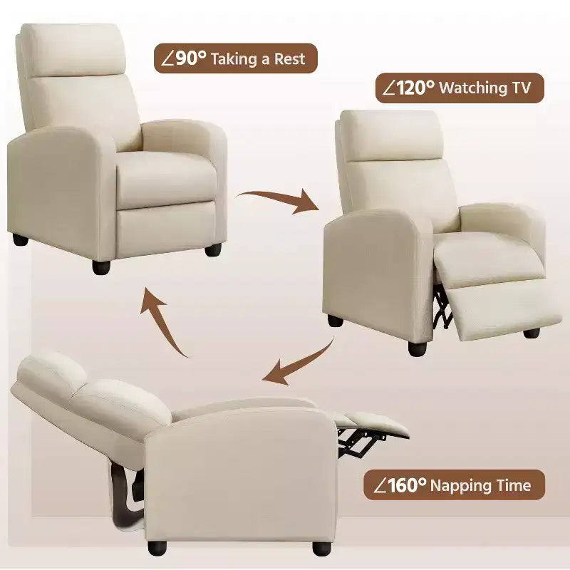 Fauteuil inclinable ajustable en tissu avec ressorts ensachés pour salon