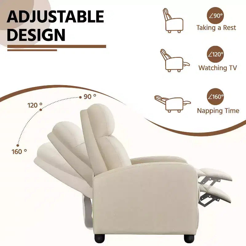 Fauteuil inclinable ajustable en tissu avec ressorts ensachés pour salon