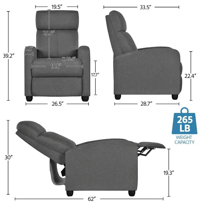 Fauteuil inclinable ajustable en tissu avec ressorts ensachés pour salon