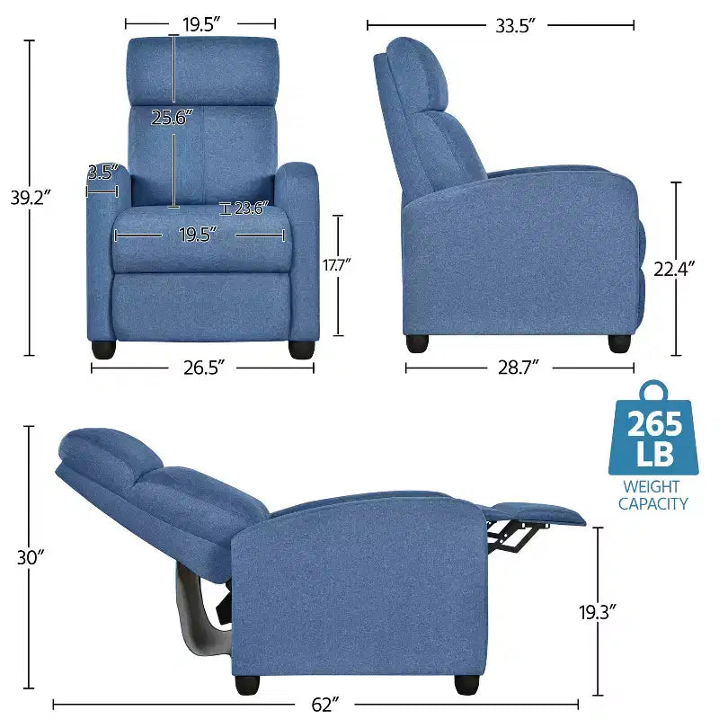 Fauteuil inclinable ajustable en tissu avec ressorts ensachés pour salon