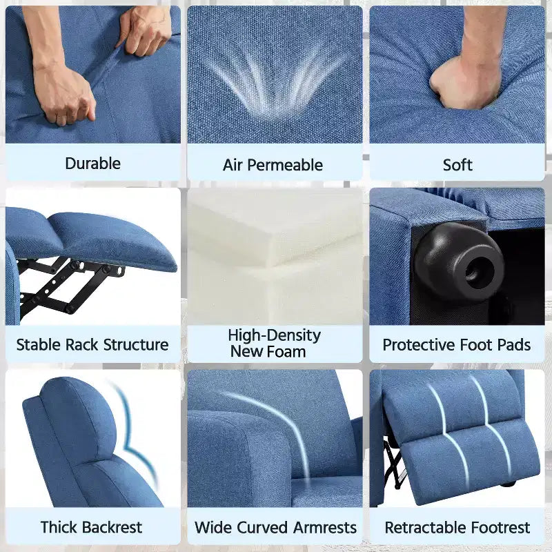 Fauteuil inclinable ajustable en tissu avec ressorts ensachés pour salon