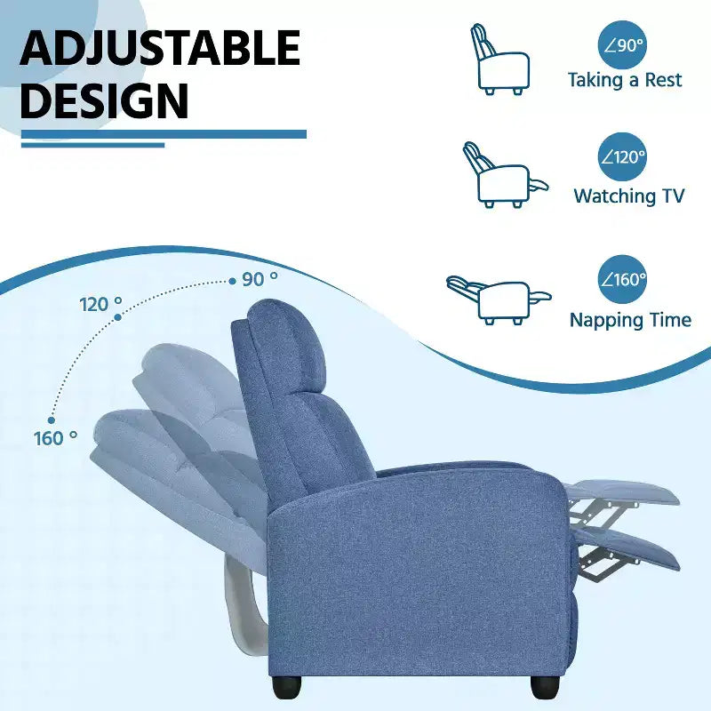 Fauteuil inclinable ajustable en tissu avec ressorts ensachés pour salon