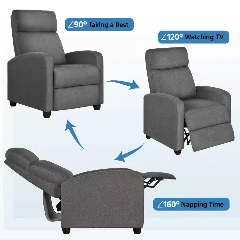 Fauteuil inclinable ajustable en tissu avec ressorts ensachés pour salon