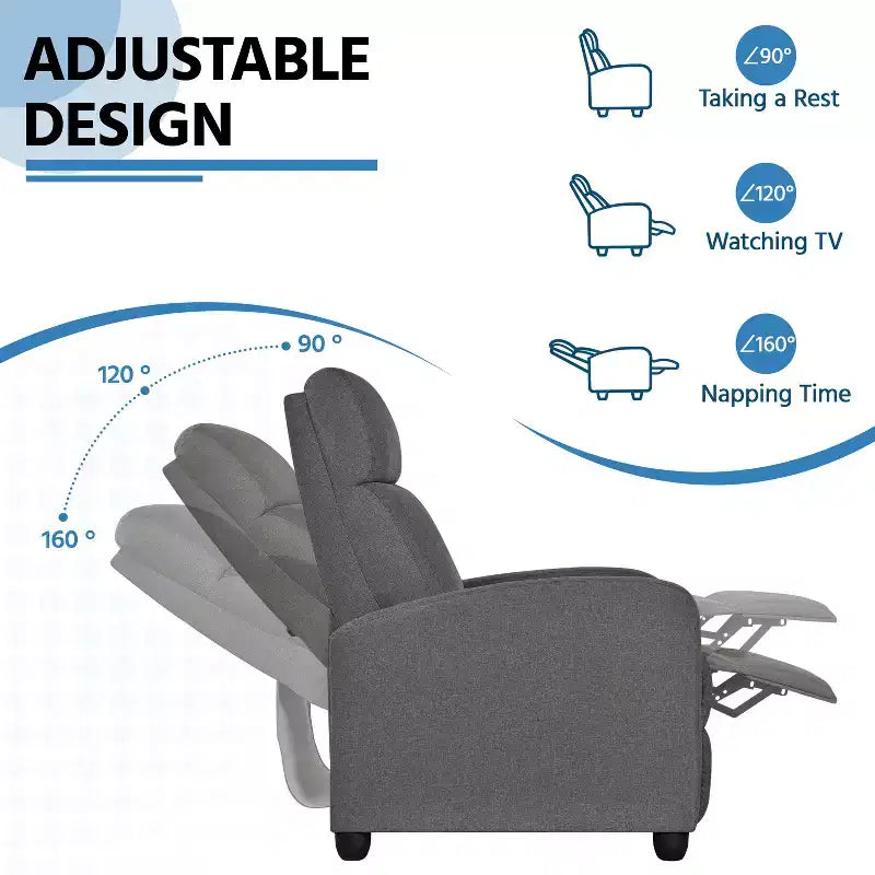 Fauteuil inclinable ajustable en tissu avec ressorts ensachés pour salon
