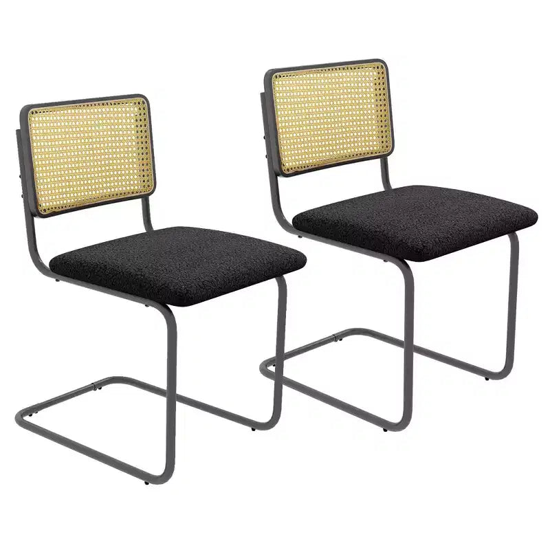 Costway Dining Chairs Set Rattan Upholstered Dining Chairs with Cane Back&Metal Base