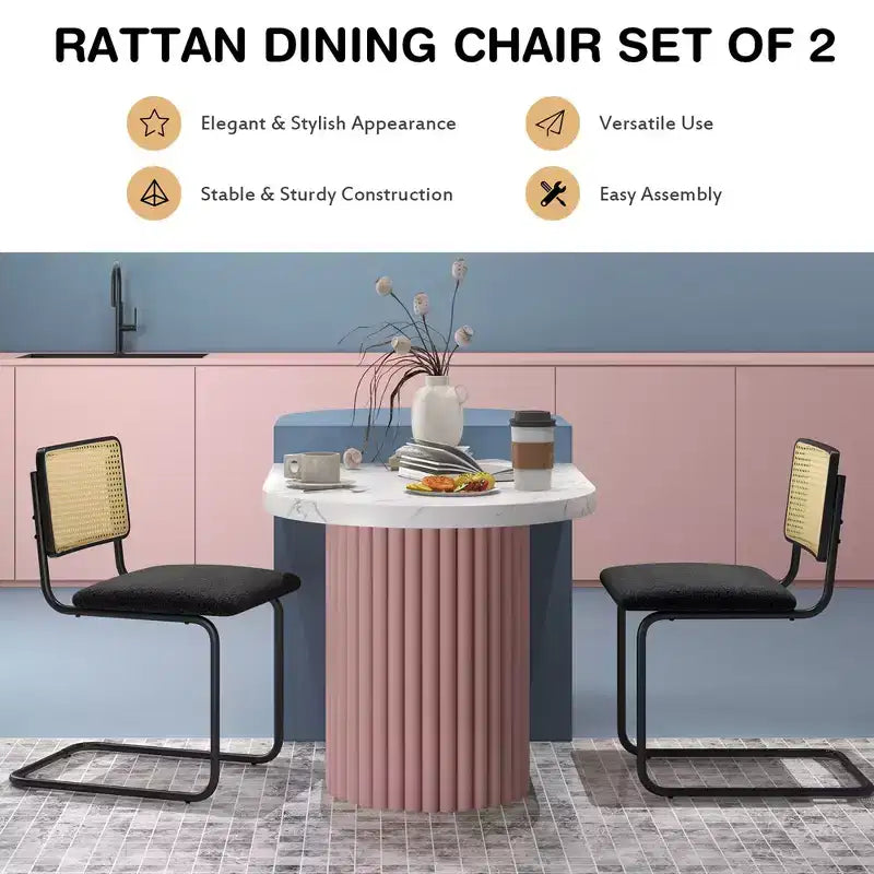 Chaise de salle à manger capitonnée en rotin (avec dossier en rotin et piètement en métal)