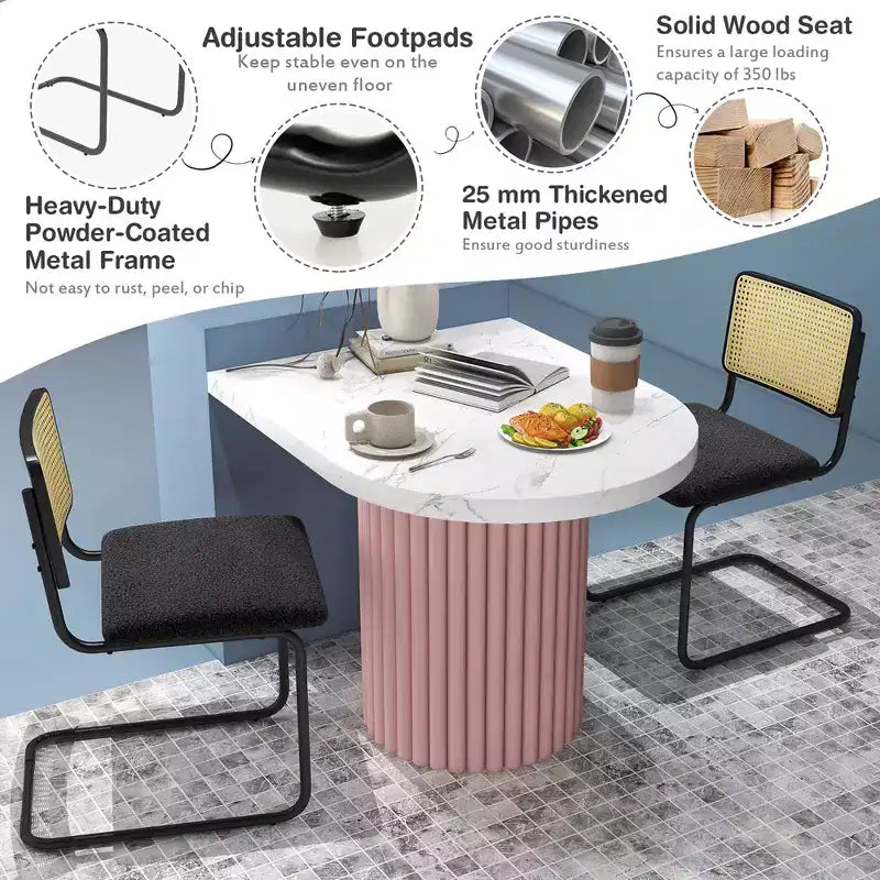 Chaise de salle à manger capitonnée en rotin (avec dossier en rotin et piètement en métal)