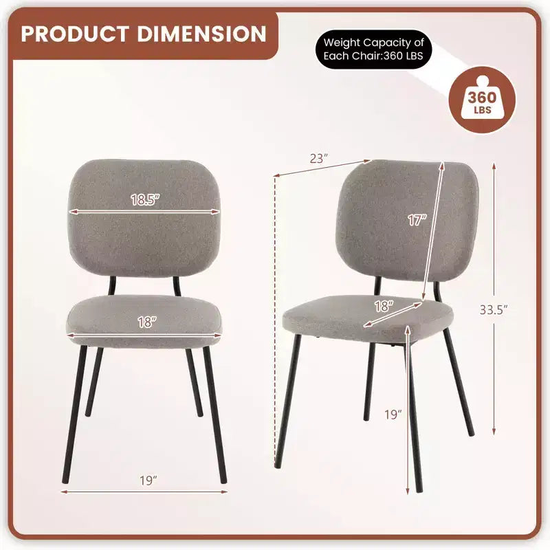 Chaise de salle à manger capitonnée de style moderne — chaise d'appoint sans accoudoirs, rembourrée